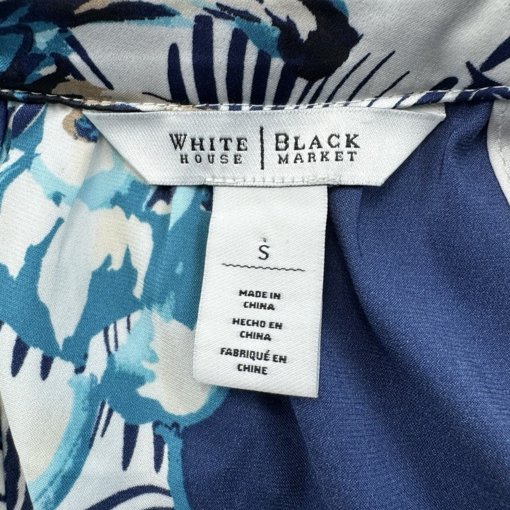 White House Black Market Womens S Blouse Blue White Floral Halter Neck Top - Picture 2 of 6